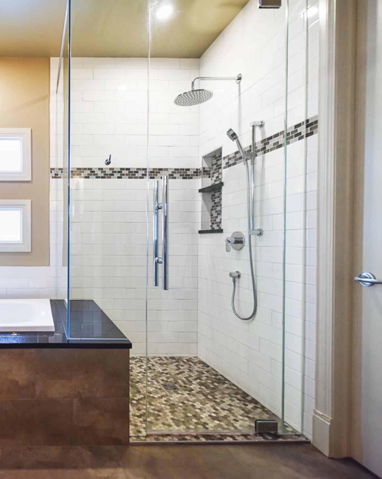 A curbless shower built by Transform Renovations